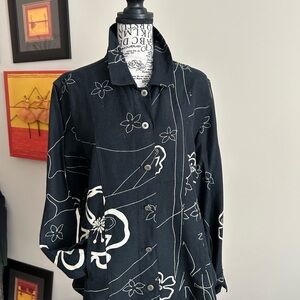 Chico's Black and White Floral Blazer